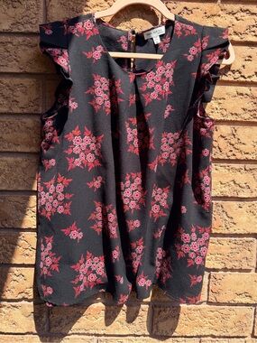4/$25 • Faith and Joy Black Floral Ruffle Sleeve Top